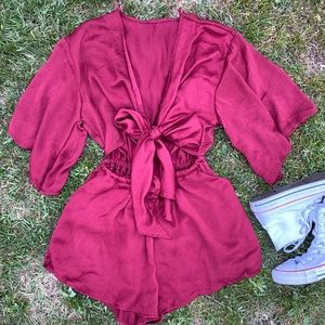 Wine open front romper